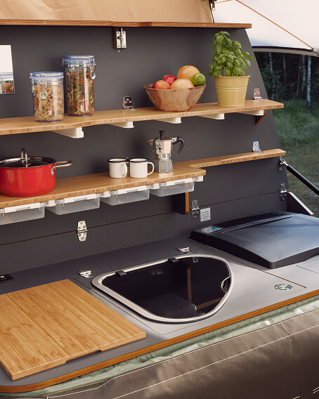 Holtkamper Aero kitchen folded down in transport position